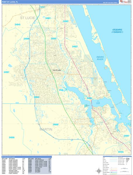 Port St. Lucie City Wall Map Basic Style